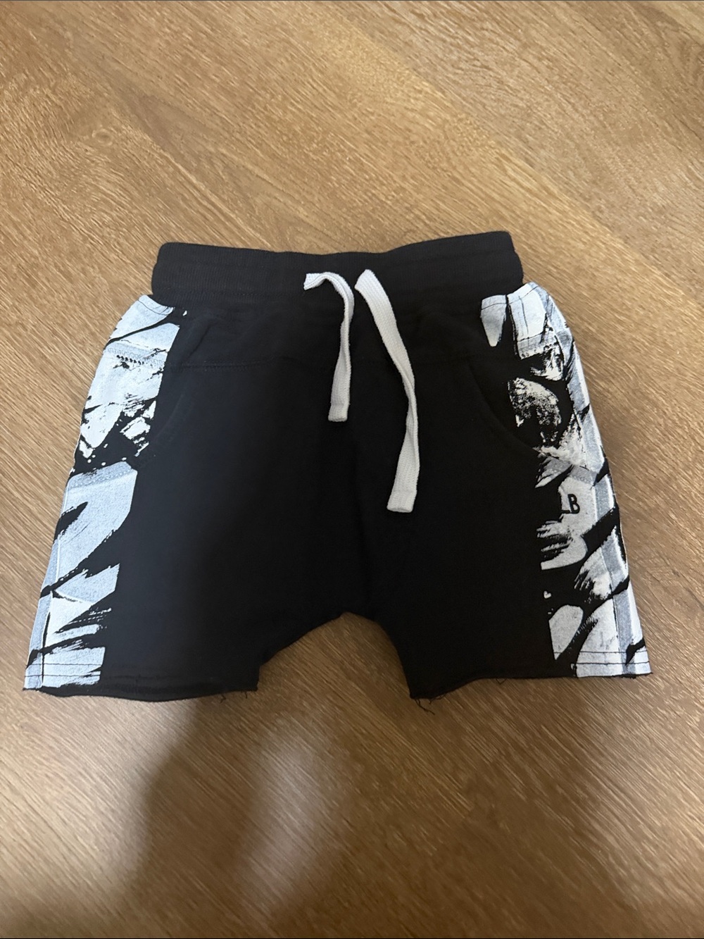 Little Bipsy Black Shorts with White Side Panels and Drawstring